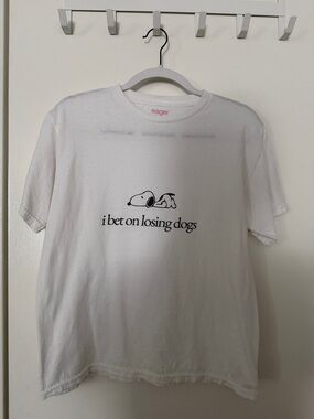 Mitski inspired White Short-Sleeve Graphic Tee - 'I Bet on Losing Dogs' snoopy